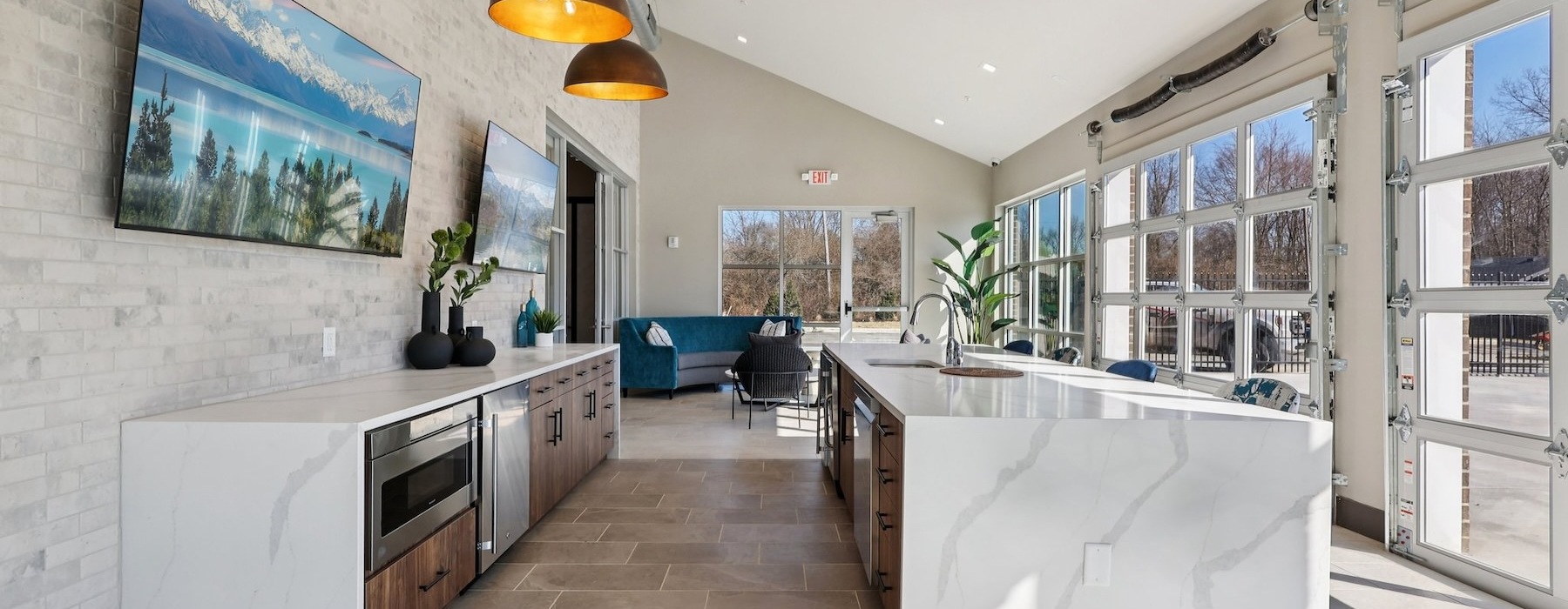 a kitchen with a large island