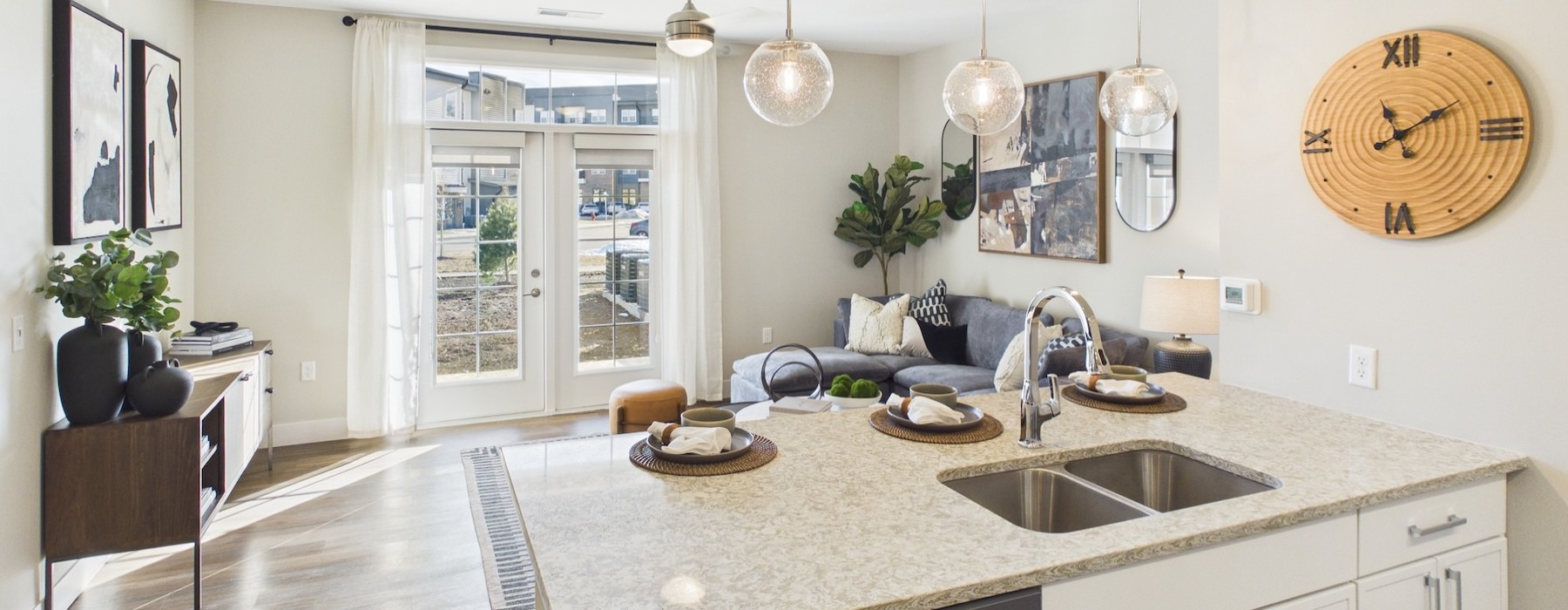 a kitchen with a large island