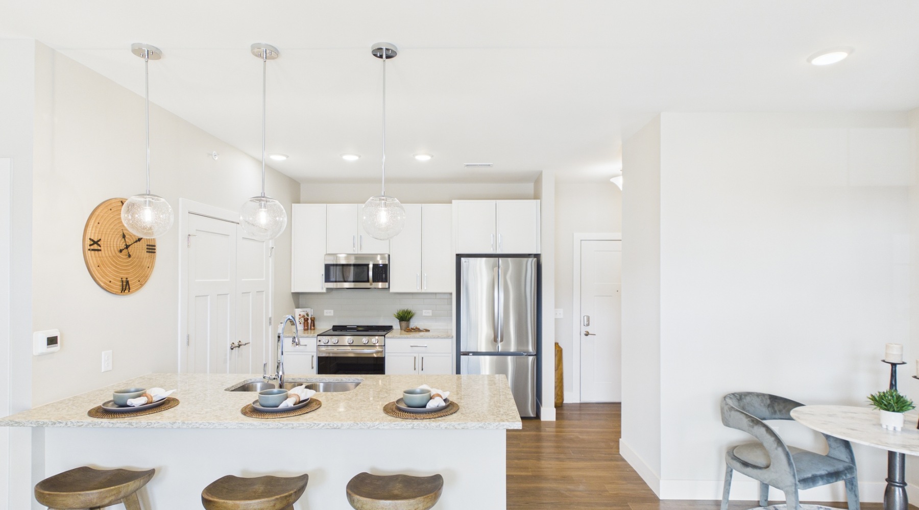 Styled kitchen with stainless steel appliances