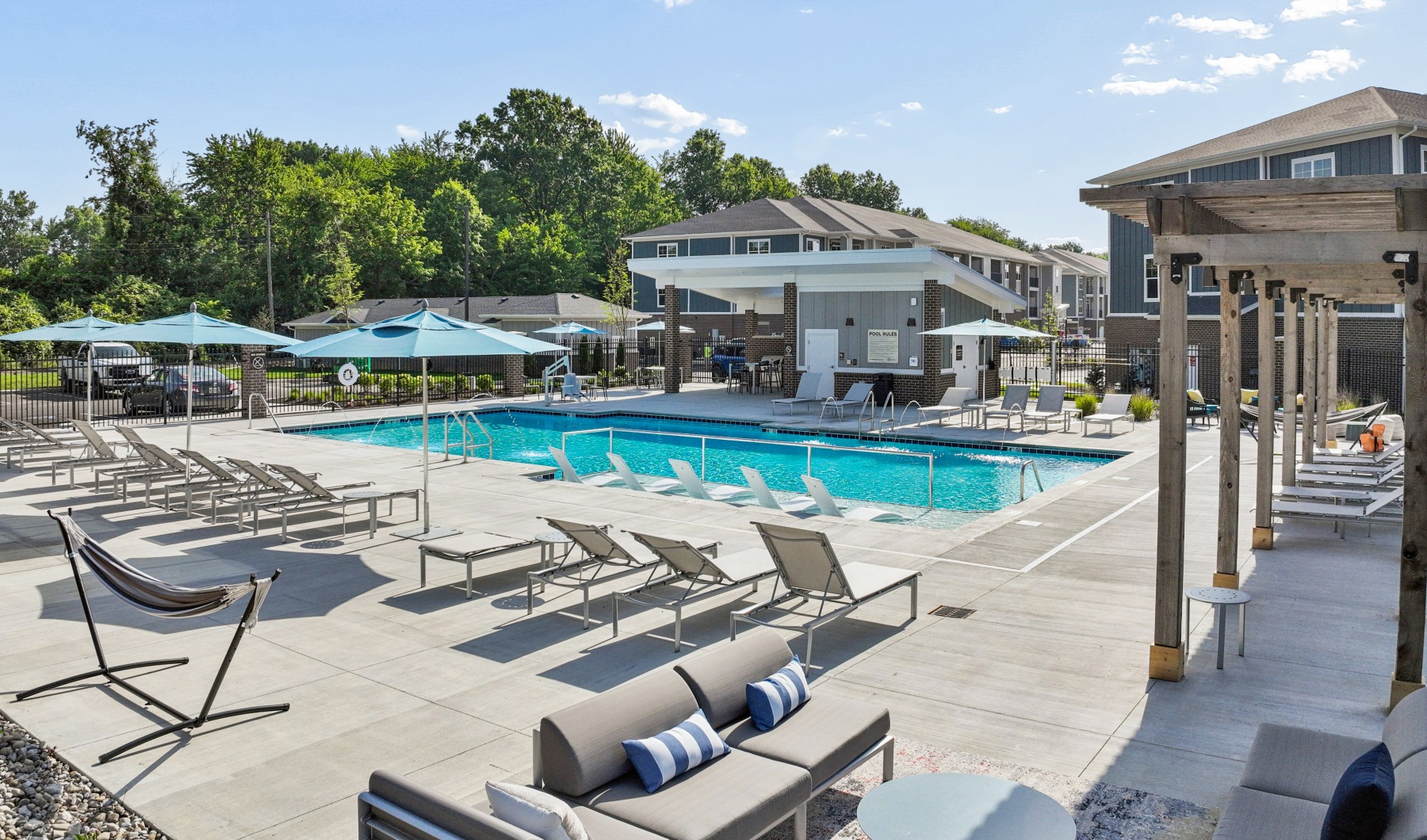 outdoor pool with pool furniture